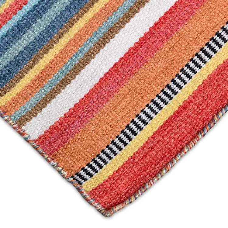Outdoor Rugs-Kirklands Home Blue Dhurri Stripe Indoor/Outdoor Area Rug, 7x9