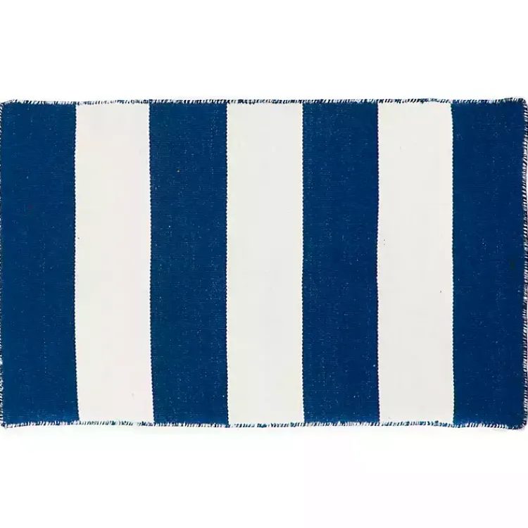 Outdoor Rugs-Kirklands Home Navy Cabana Stripe Indoor/Outdoor Scatter Rug