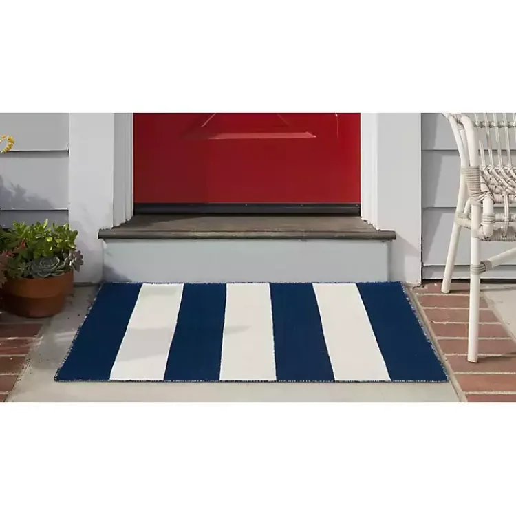 Outdoor Rugs-Kirklands Home Navy Cabana Stripe Indoor/Outdoor Scatter Rug
