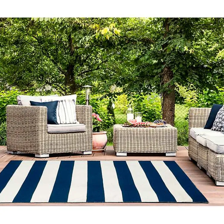 Outdoor Rugs-Kirklands Home Navy Cabana Stripe Indoor/Outdoor Area Rug, 5x7