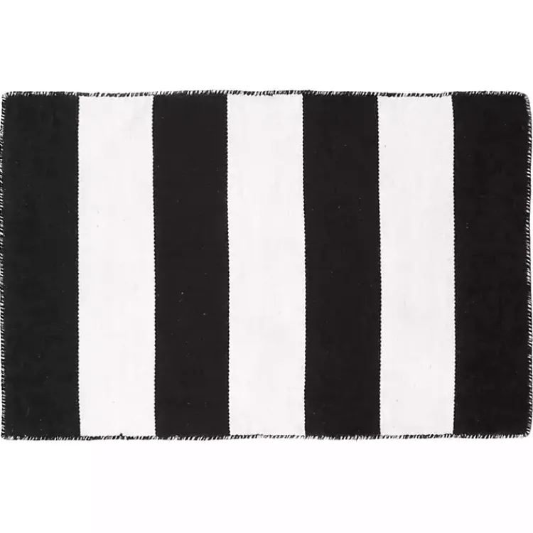 Outdoor Rugs-Kirklands Home Black Cabana Stripe Indoor/Outdoor Scatter Rug