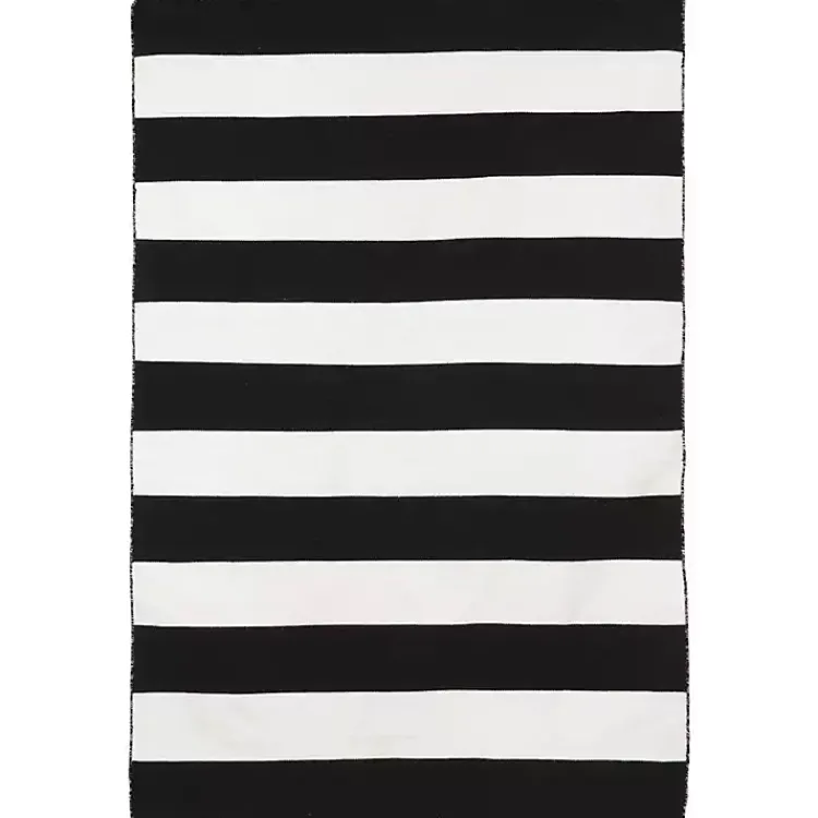 Outdoor Rugs-Kirklands Home Black Cabana Stripe Indoor/Outdoor Area Rug, 8x11