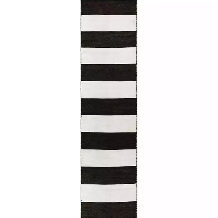 Outdoor Rugs-Kirklands Home Black Cabana Stripe Indoor/Outdoor Runner, 2x8