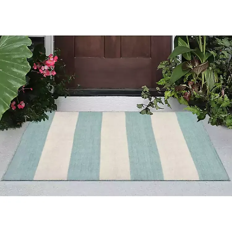 Outdoor Rugs-Kirklands Home Blue Cabana Stripe Indoor/Outdoor Scatter Rug
