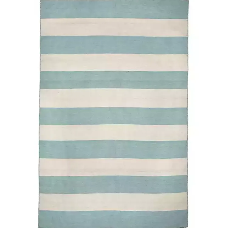 Outdoor Rugs-Kirklands Home Blue Cabana Stripe Indoor/Outdoor Area Rug, 7x9