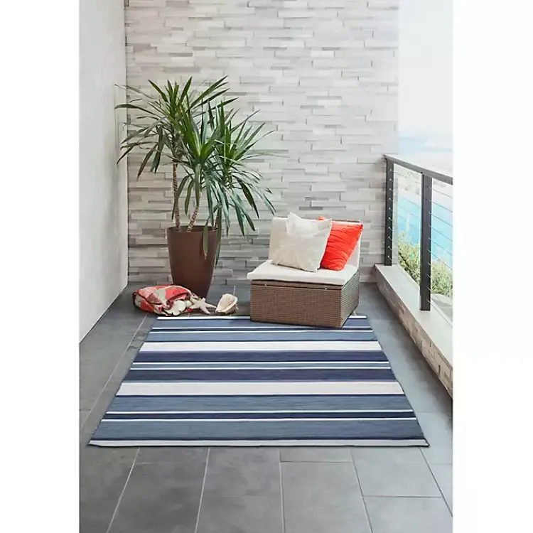 Outdoor Rugs-Kirklands Home Blue Shades Striped Indoor/Outdoor Area Rug, 5x7