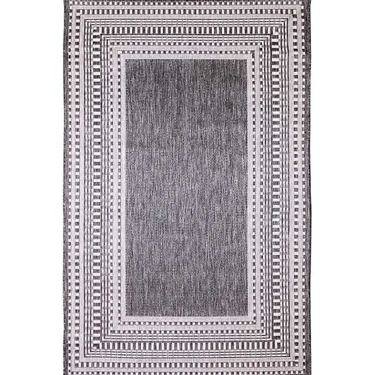 Outdoor Rugs-Kirklands Home Charcoal Linear Macy Indoor/Outdoor Area Rug, 6x9 Black