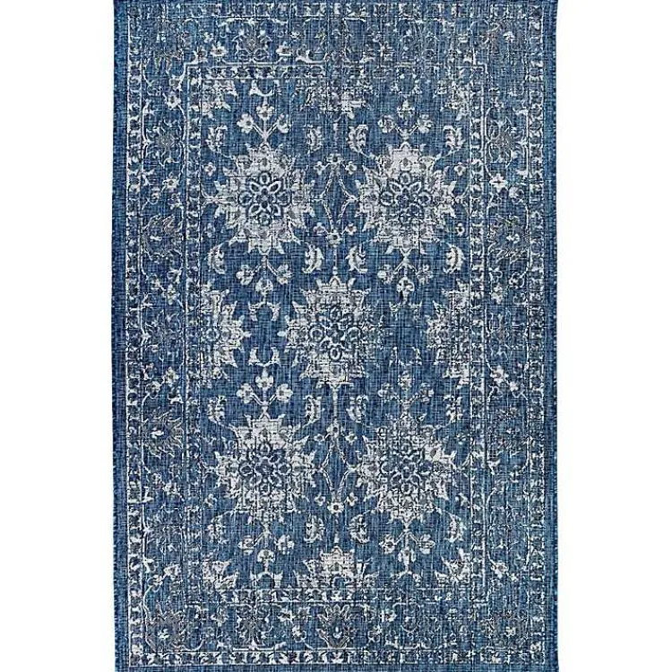 Outdoor Rugs-Kirklands Home Navy Botanical Hannah Indoor/Outdoor Rug, 4x7 Blue