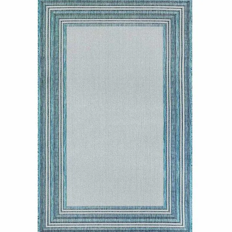 Outdoor Rugs-Kirklands Home Seaglass Lined Frame Outdoor Area Rug, 6x9 Blue