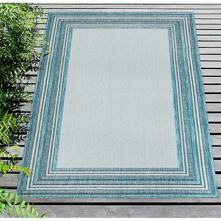 Outdoor Rugs-Kirklands Home Seaglass Lined Frame Outdoor Area Rug, 6x9 Blue