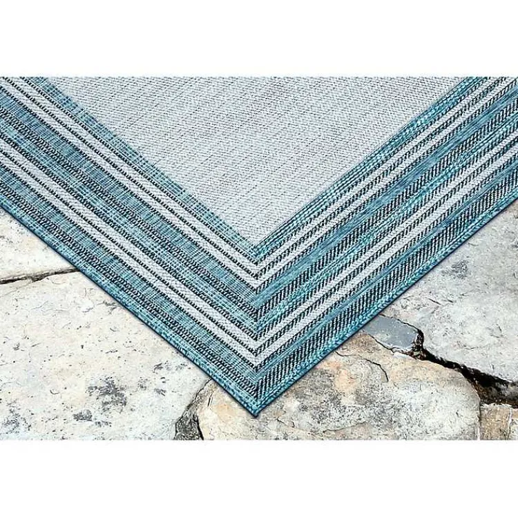 Outdoor Rugs-Kirklands Home Seaglass Lined Frame Outdoor Area Rug, 6x9 Blue