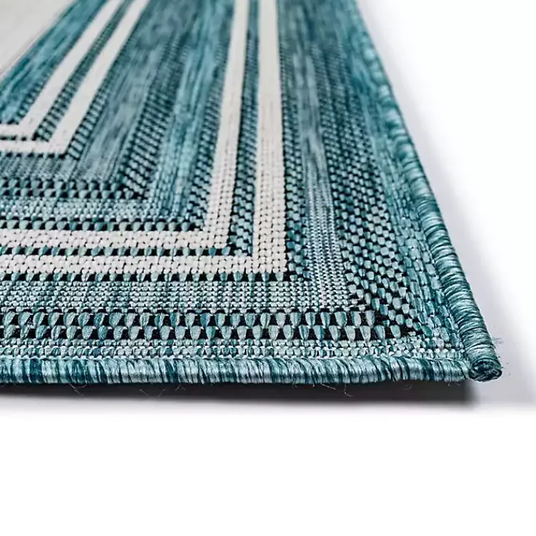 Outdoor Rugs-Kirklands Home Seaglass Lined Frame Outdoor Area Rug, 6x9 Blue