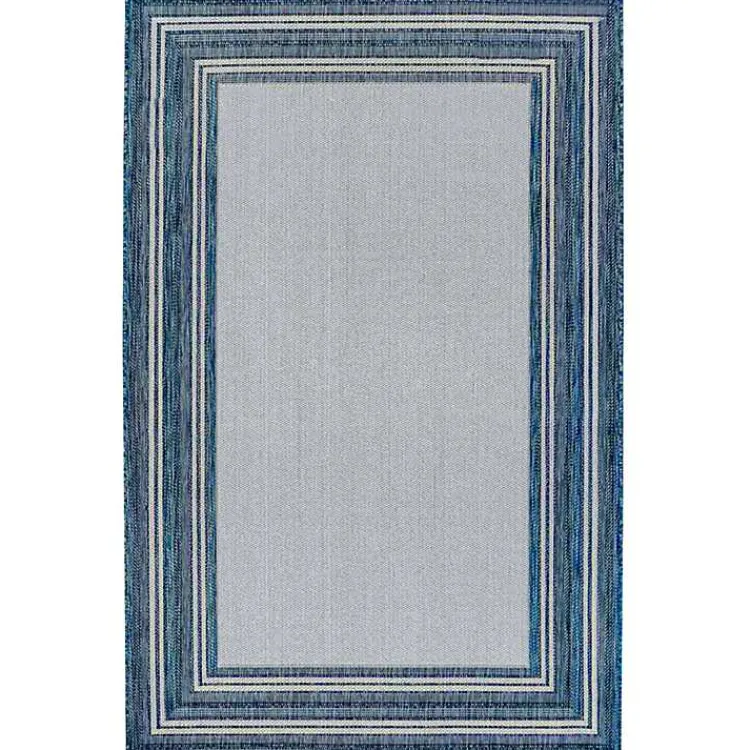 Outdoor Rugs-Kirklands Home Deep Aqua Threaded Frame Outdoor Area Rug, 6x9