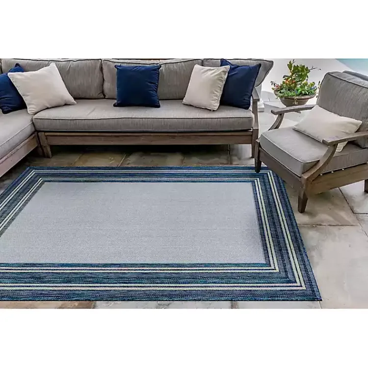 Outdoor Rugs-Kirklands Home Deep Aqua Threaded Frame Outdoor Area Rug, 6x9