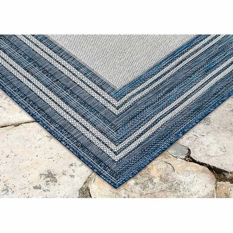 Outdoor Rugs-Kirklands Home Deep Aqua Threaded Frame Outdoor Area Rug, 6x9