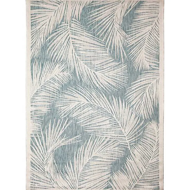Outdoor Rugs-Kirklands Home Ocean Blue Palm Leaves Outdoor Area Rug, 7x9