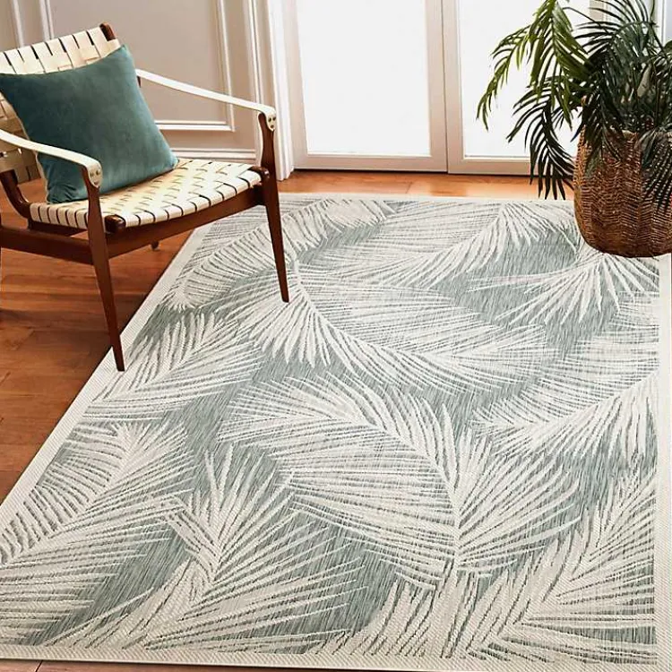 Outdoor Rugs-Kirklands Home Ocean Blue Palm Leaves Outdoor Area Rug, 7x9