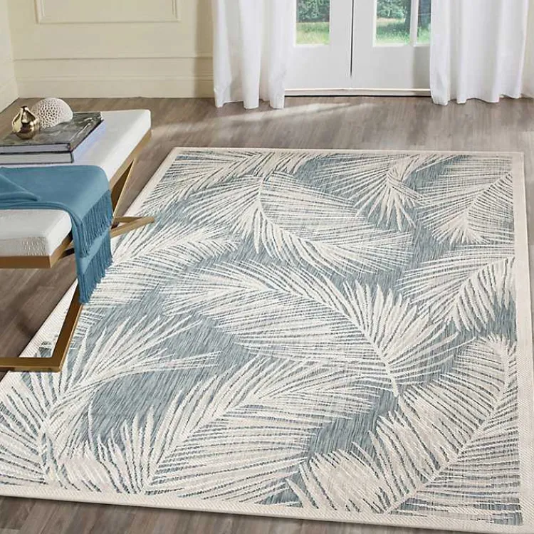 Outdoor Rugs-Kirklands Home Ocean Blue Palm Leaves Outdoor Area Rug, 7x9