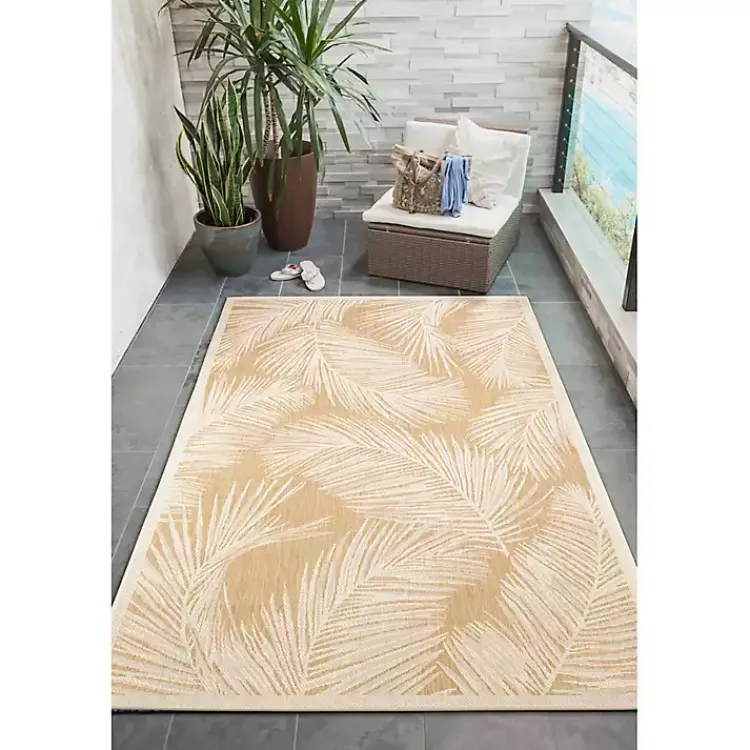 Outdoor Rugs-Kirklands Home Sand Cabo Palm Indoor/Outdoor Rug, 4x7