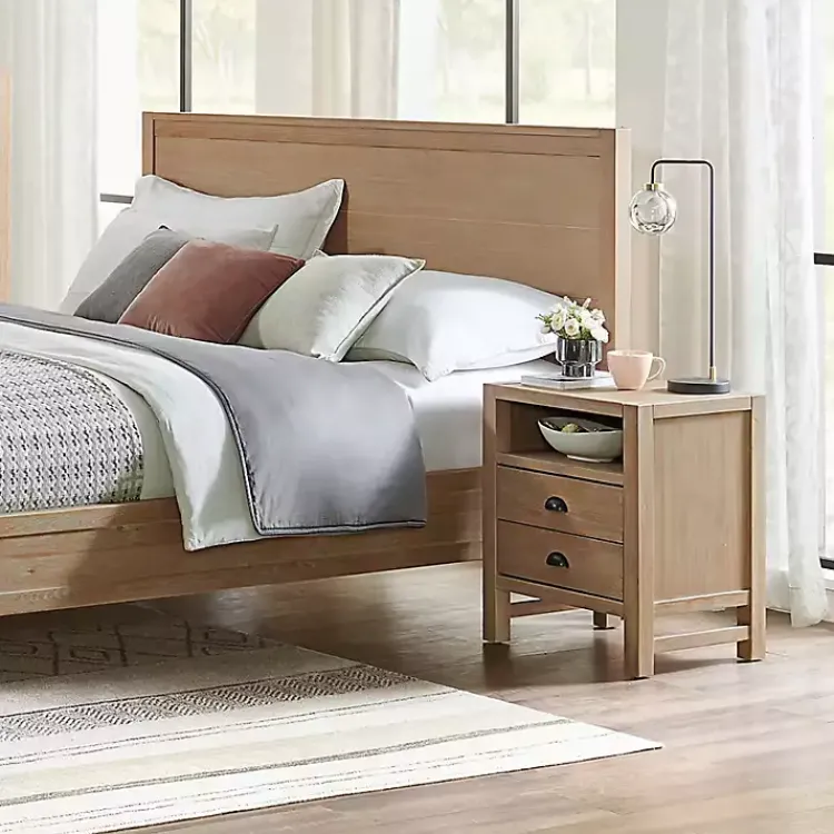 Nightstands-Kirklands Home Natural Wood Grain Open Storage Nightsd Tan