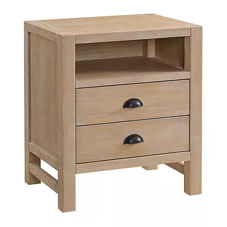 Nightstands-Kirklands Home Natural Wood Grain Open Storage Nightsd Tan