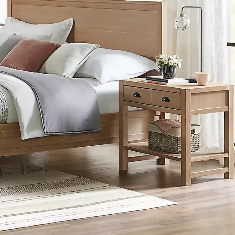 Nightstands-Kirklands Home Natural Wood Grain Open Shelf Nightsd Tan