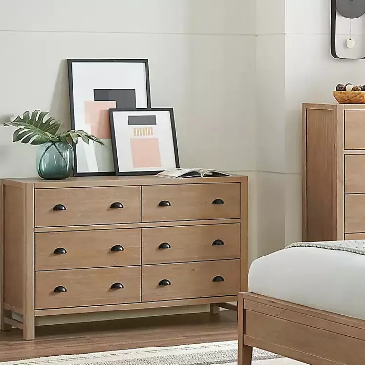 Dressers & Chests-Kirklands Home Natural Wood Grain 6-Drawer Dresser Tan