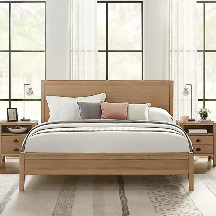 Beds & Headboards-Kirklands Home Natural Wood Grain Panel King Bed Tan