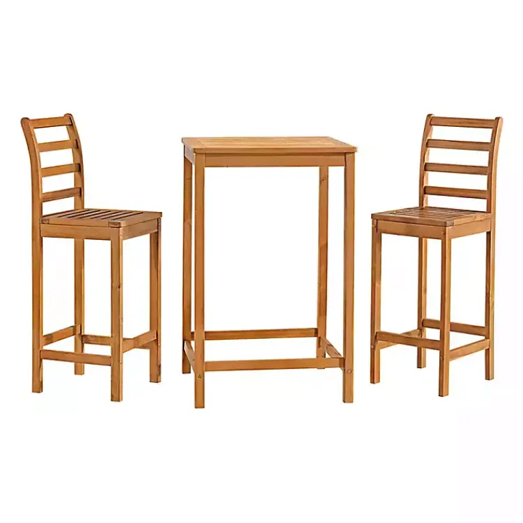 Outdoor Sets-Kirklands Home Honey Acacia Wood Bar Height 3-pc. Bistro Set Tan