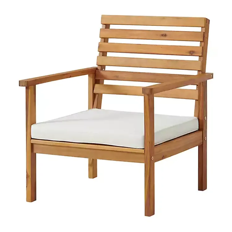 Outdoor Seating-Kirklands Home Acacia White Cushioned Outdoor Chairs, Set of 2