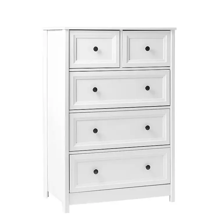 Dressers & Chests-Kirklands Home White Wood Five Framed Drawers Dresser