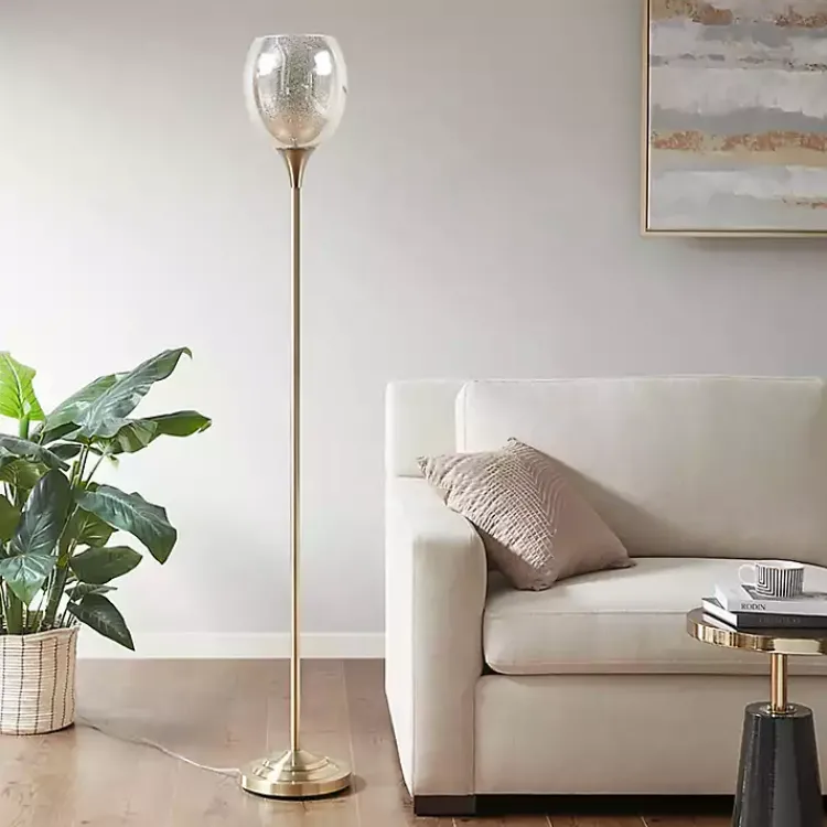 Floor Lamps-Kirklands Home Frosted Starlight Golden Floor Lamp White