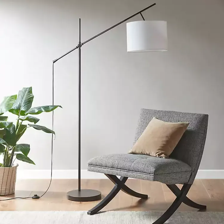 Floor Lamps-Kirklands Home Black Adjustable Arm Modern Floor Lamp White