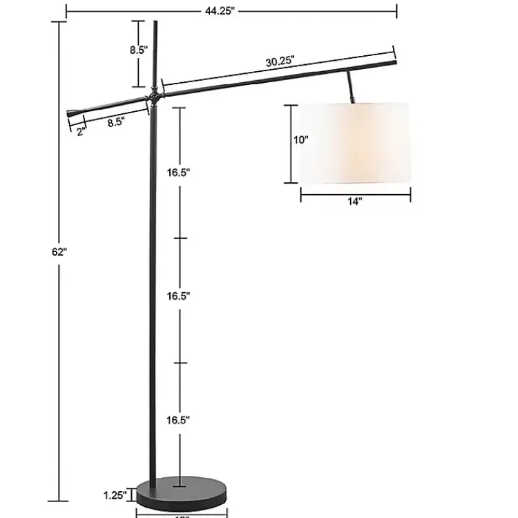 Floor Lamps-Kirklands Home Black Adjustable Arm Modern Floor Lamp White