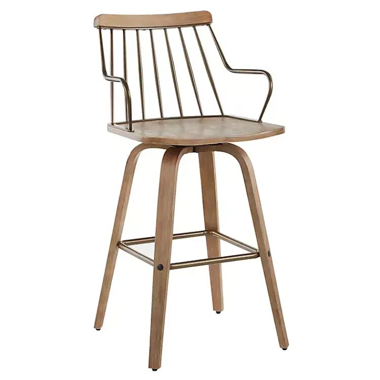 Bar Stools & Counter Height Stools-Kirklands Home Whitewash Poplar Wood Swivel Counter Stool Tan