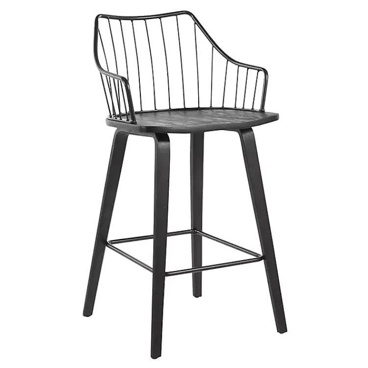 Bar Stools & Counter Height Stools-Kirklands Home Poplar Wood Swivel Counter Stool Black