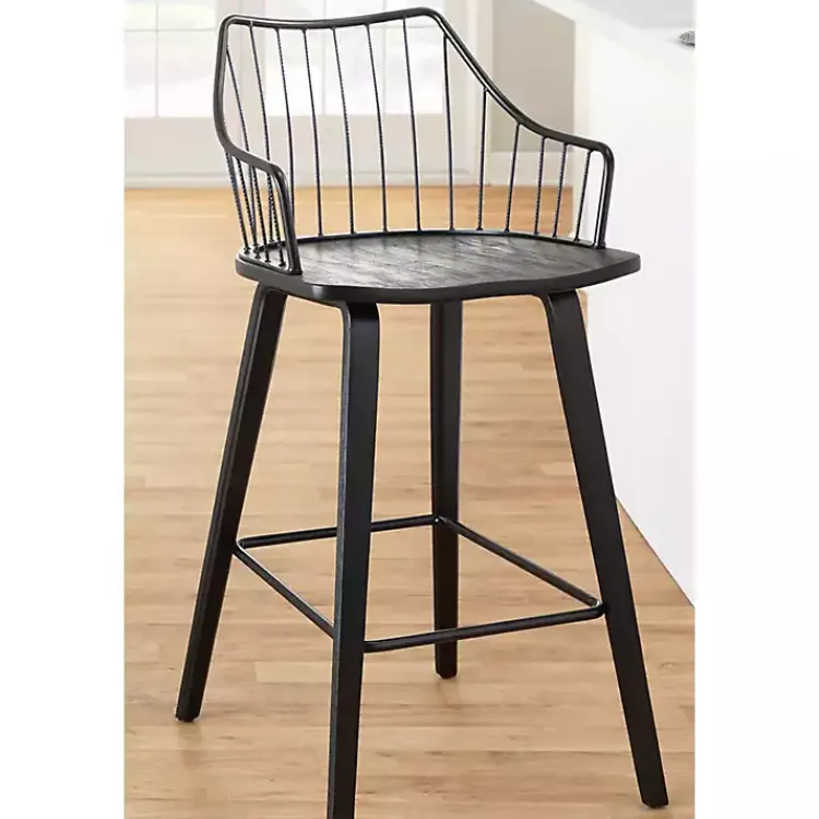 Bar Stools & Counter Height Stools-Kirklands Home Poplar Wood Swivel Counter Stool Black