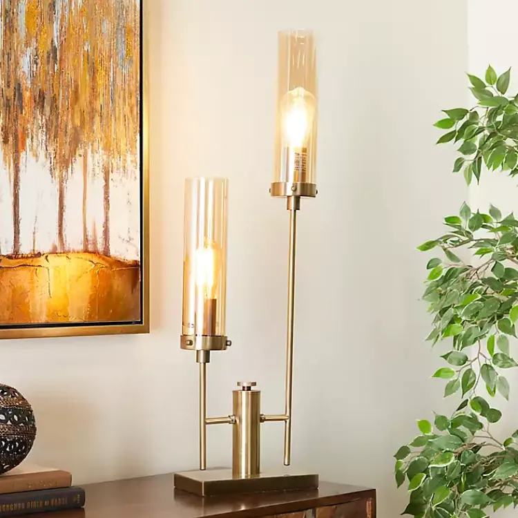 Table Lamps-Kirklands Home Metal Double Stem Table Lamp Gold