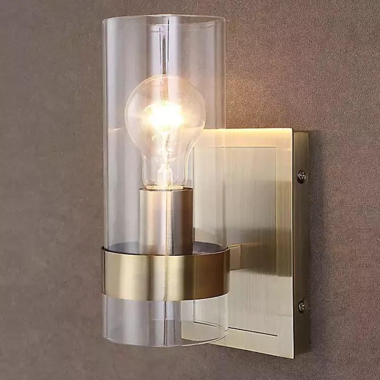 Flush Mount Lighting-Kirklands Home Gold Cylinder Glass Shade Wall Sconce