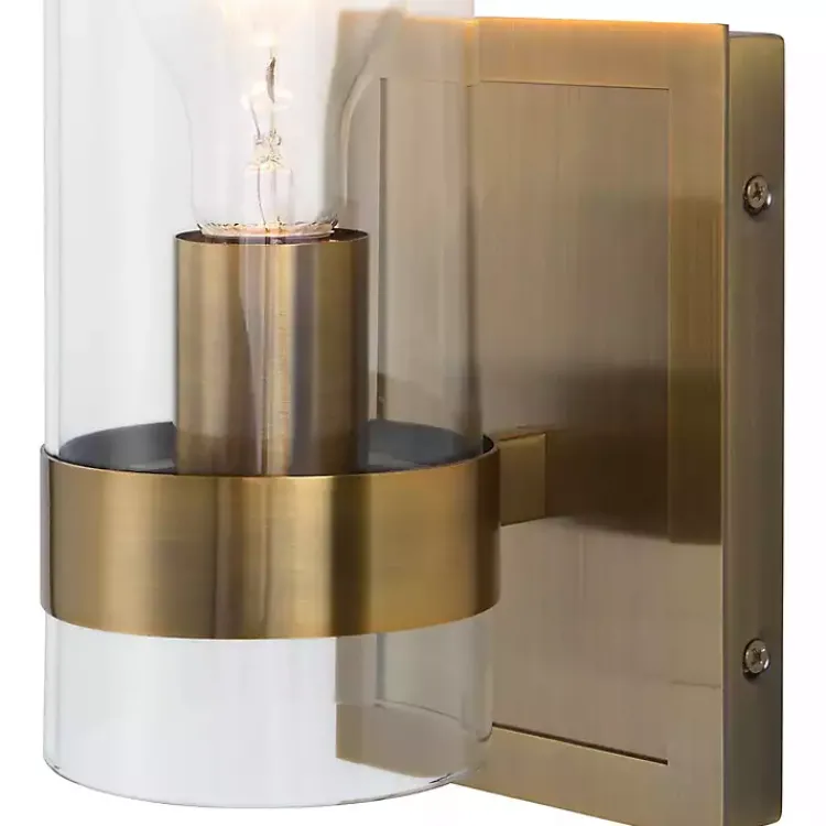 Flush Mount Lighting-Kirklands Home Gold Cylinder Glass Shade Wall Sconce