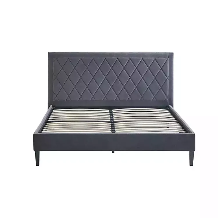Beds & Headboards-Kirklands Home Viv Charcoal Diamond Tufted Queen Bed Frame Gray