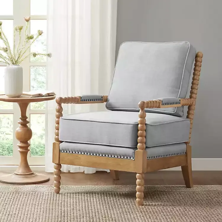 Accent Chairs-Kirklands Home Cushion Beaded Wood Frame Accent Chair Blue