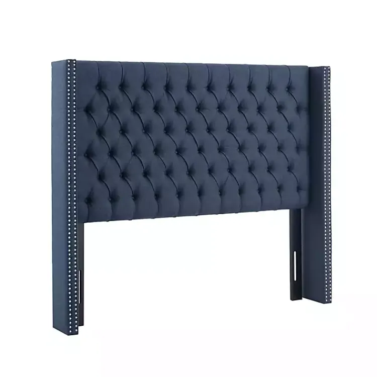 Beds & Headboards-Kirklands Home Tufted Upholstered Metal Leg Queen Headboard Blue