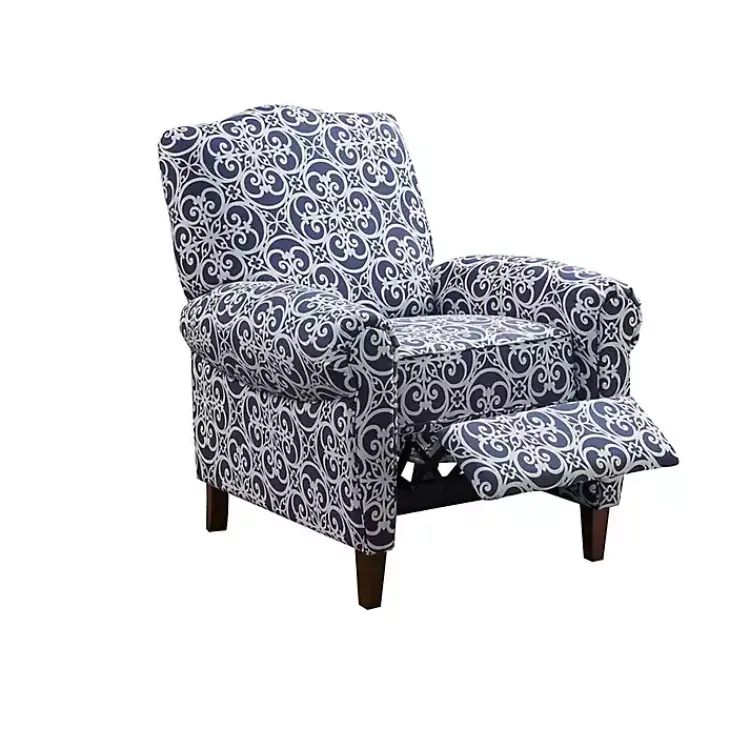 Accent Chairs-Kirklands Home Sky Fretwork Upholstered High Back Recliner Blue