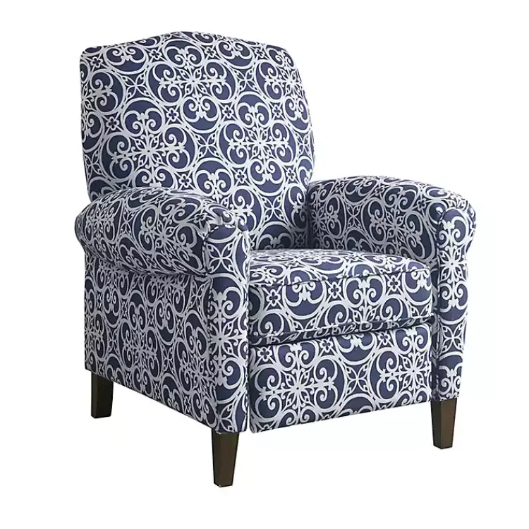 Accent Chairs-Kirklands Home Sky Fretwork Upholstered High Back Recliner Blue