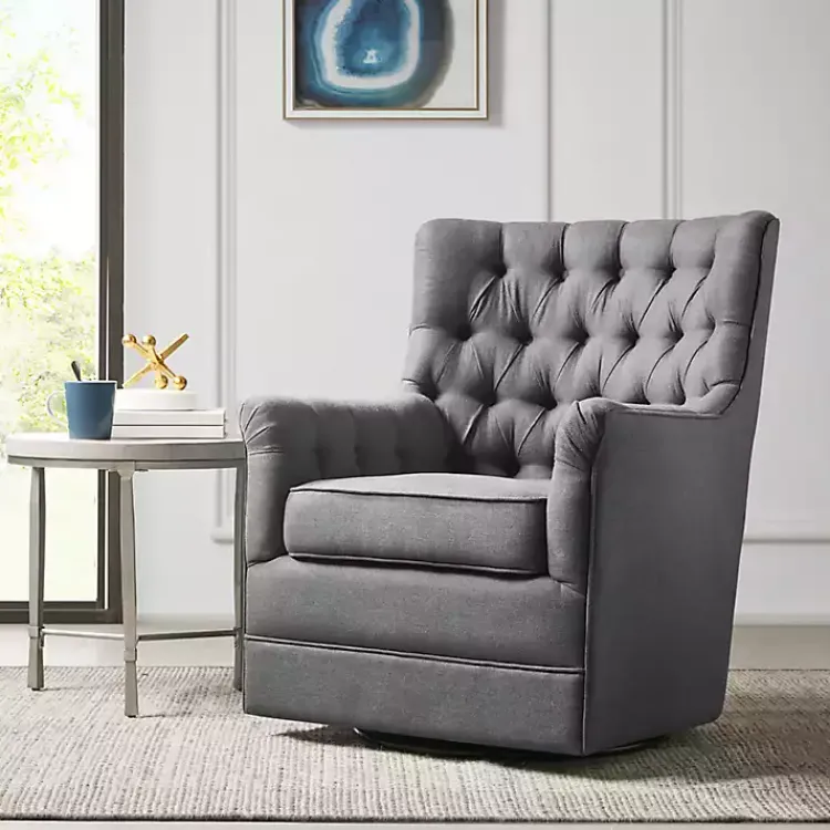 Accent Chairs-Kirklands Home Hand-Tufted Swivel Glider Accent Chair Gray