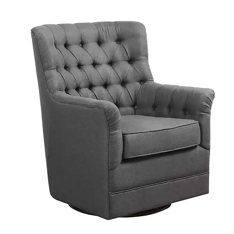 Accent Chairs-Kirklands Home Hand-Tufted Swivel Glider Accent Chair Gray