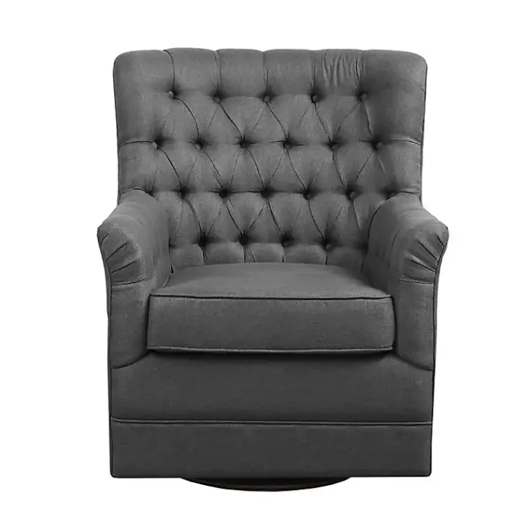 Accent Chairs-Kirklands Home Hand-Tufted Swivel Glider Accent Chair Gray