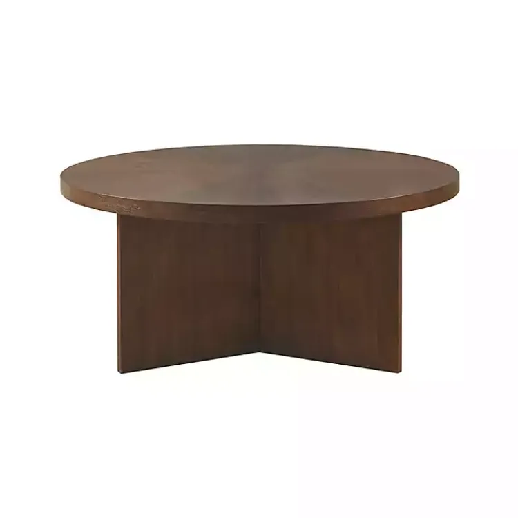 Coffee Tables-Kirklands Home Round Walnut Wood Starburst Coffee Table Brown