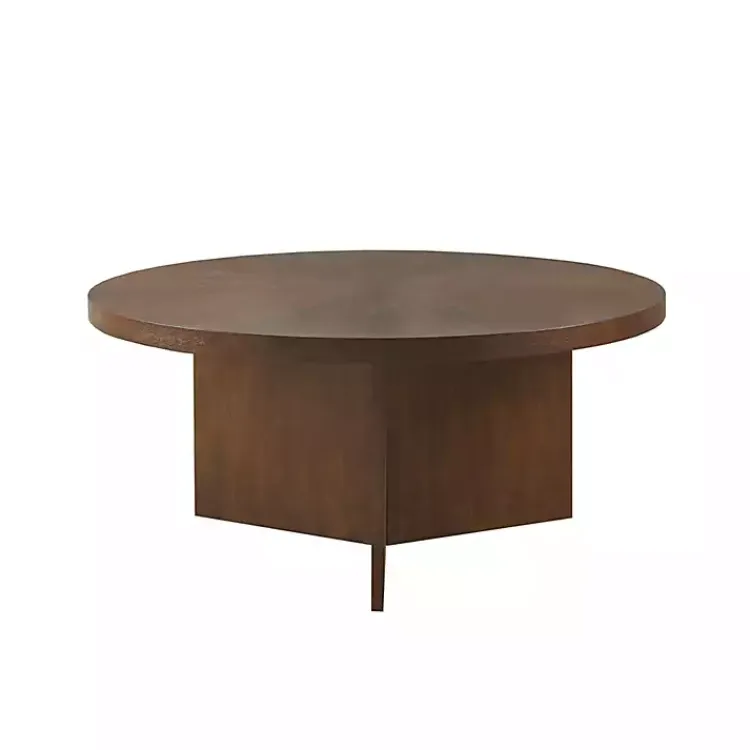 Coffee Tables-Kirklands Home Round Walnut Wood Starburst Coffee Table Brown